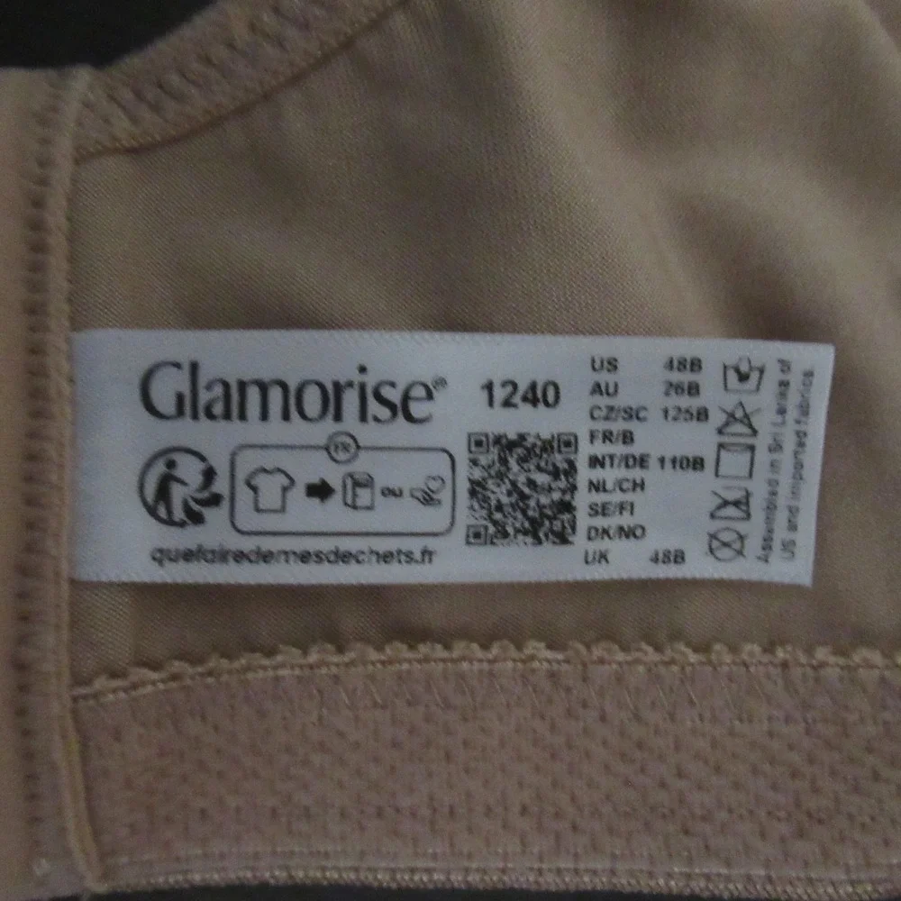 Glamorise Bra 48B Beige Tan Low Cut Wonderwire Underwire Back Closure 1240